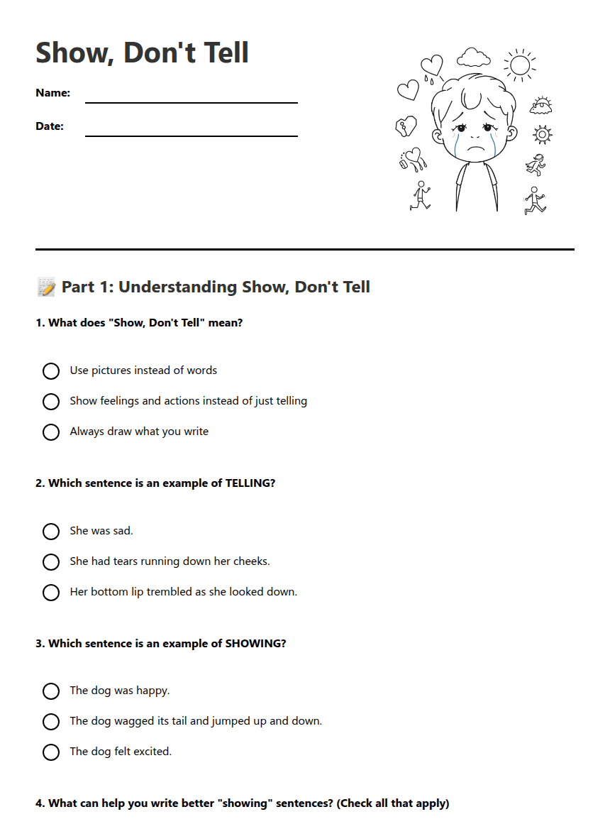 Show, Don't Tell worksheet preview