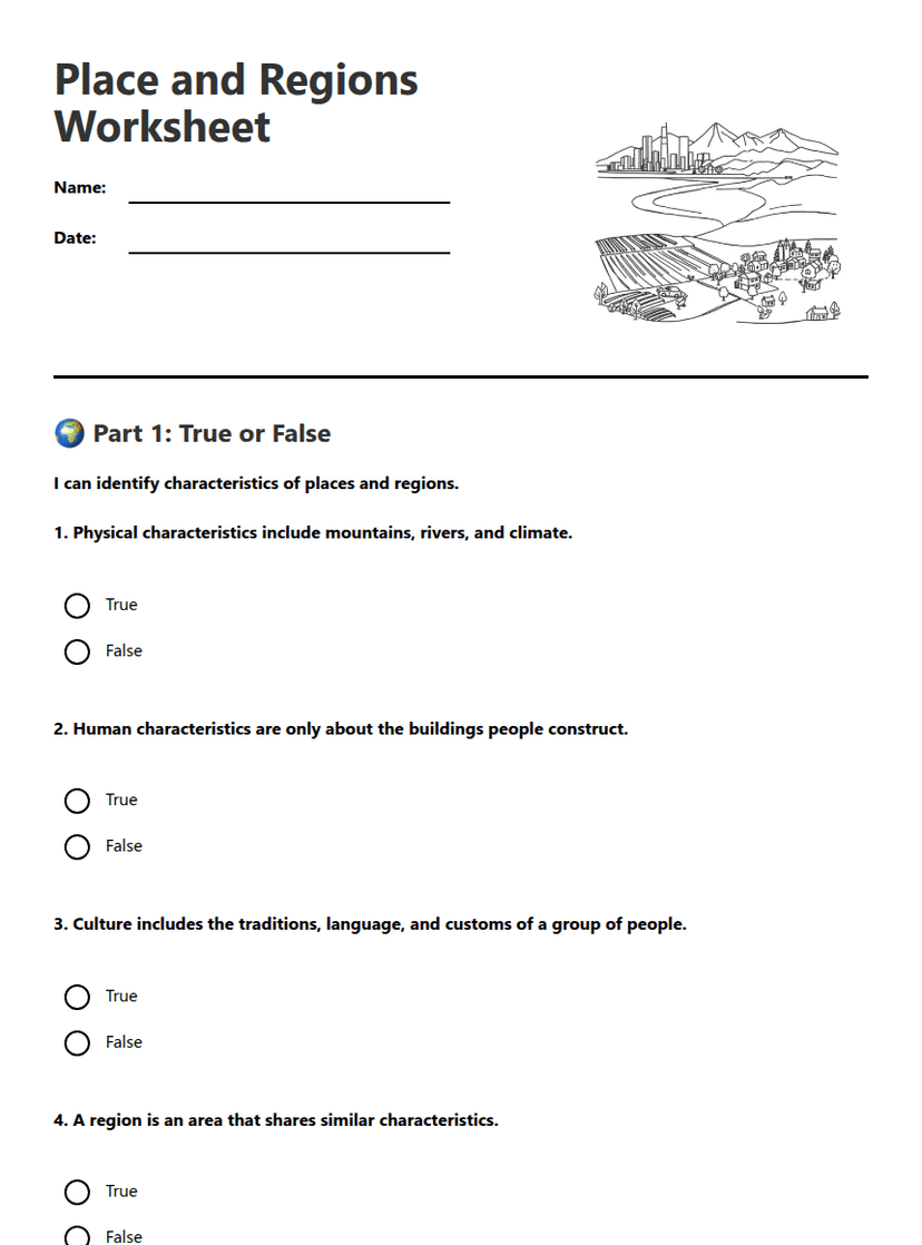 Place and Regions Worksheet