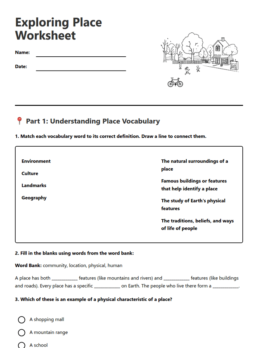 Exploring Place Worksheet