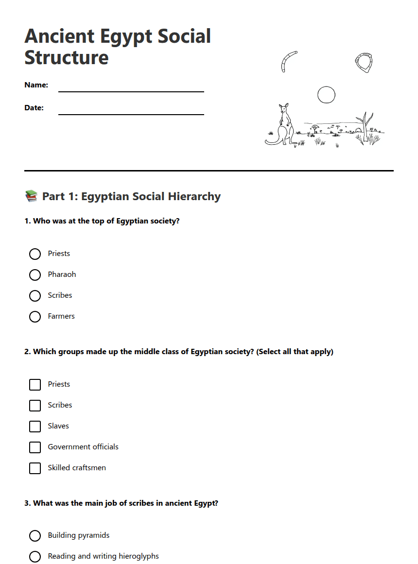Ancient Egypt Social Structure worksheet preview
