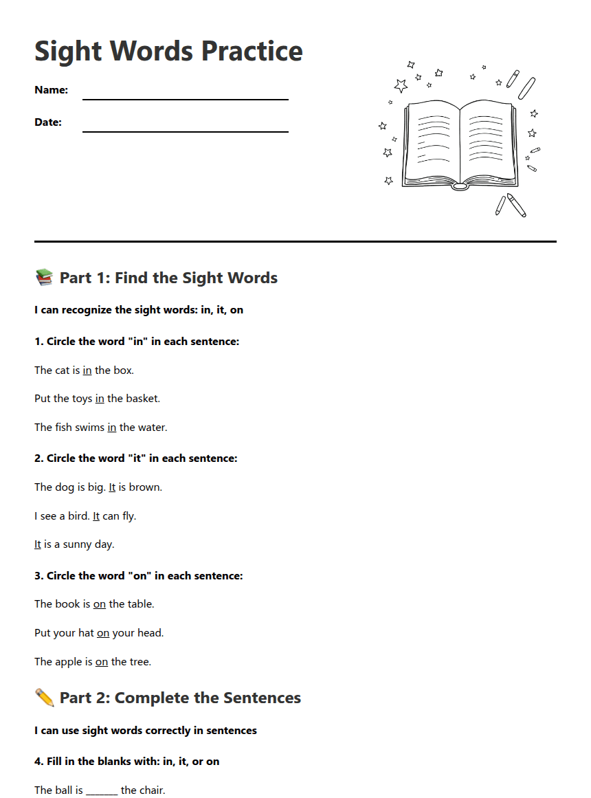 Sight Words Practice worksheet preview