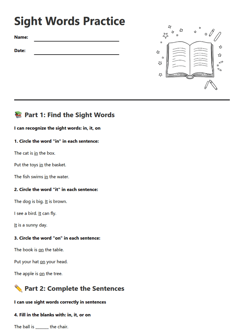Sight Words Practice