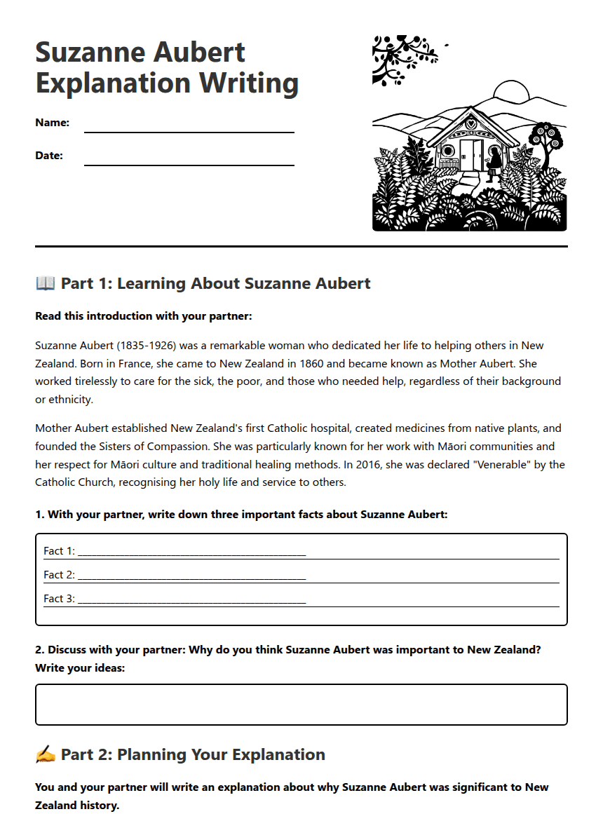Suzanne Aubert Explanation Writing worksheet preview