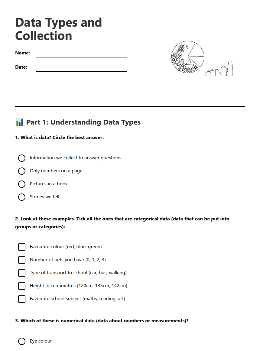 Data Types and Collection worksheet preview