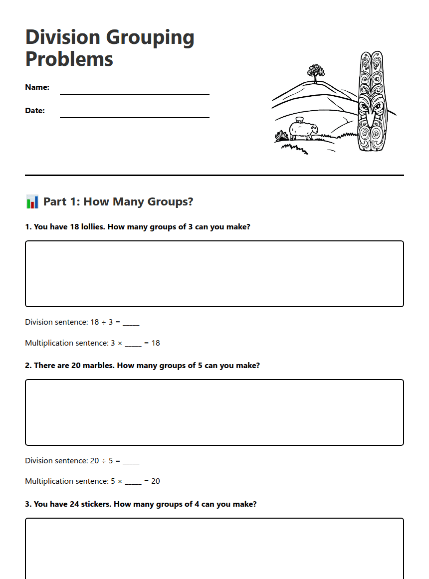 Division Grouping Problems worksheet preview