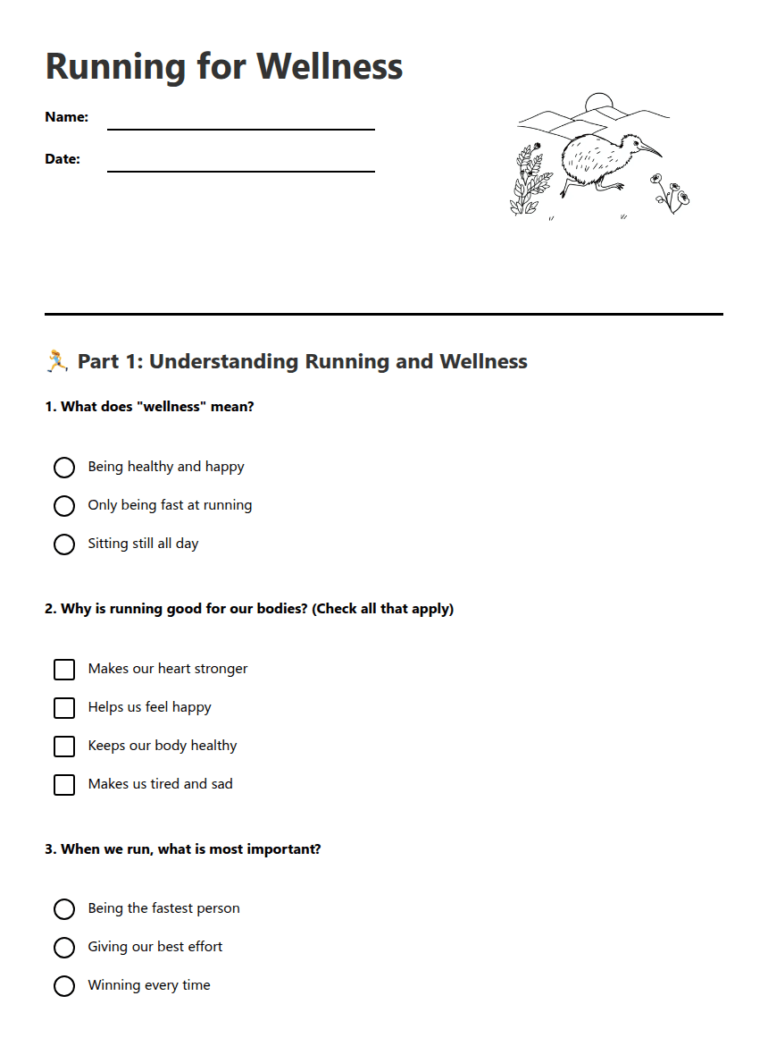 Running for Wellness worksheet preview