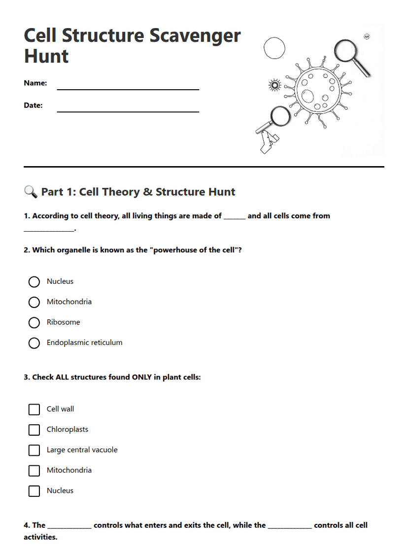 Cell Structure Scavenger Hunt