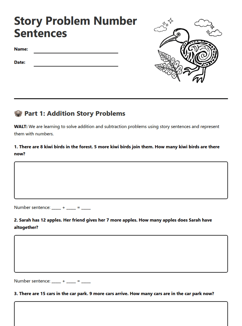 Story Problem Number Sentences