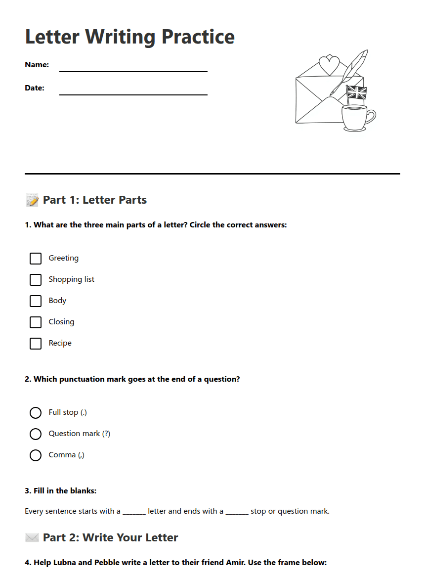 Letter Writing Practice worksheet preview