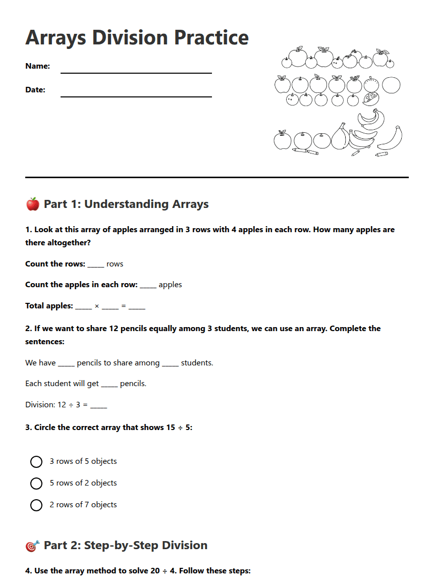 Arrays Division Practice worksheet preview