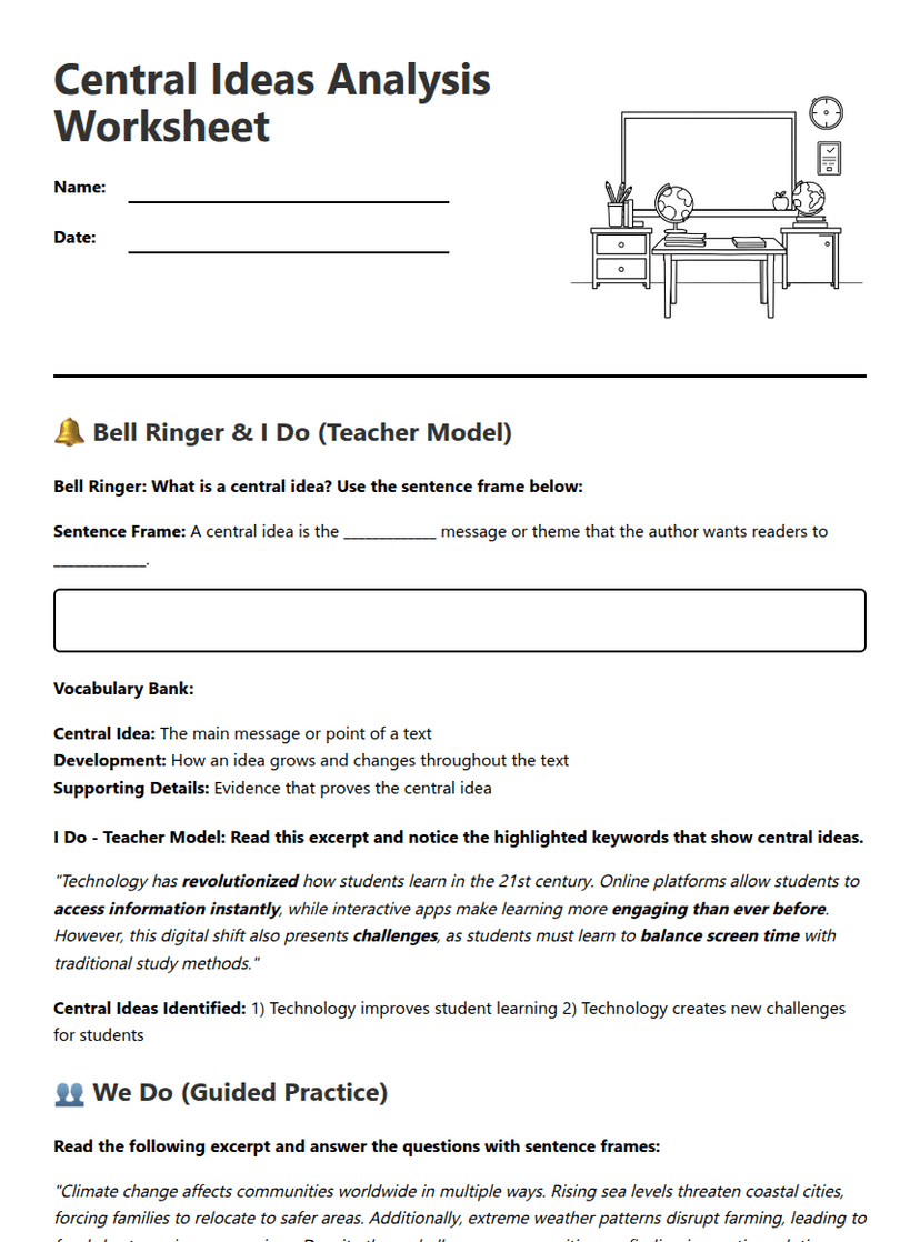 Central Ideas Analysis Worksheet