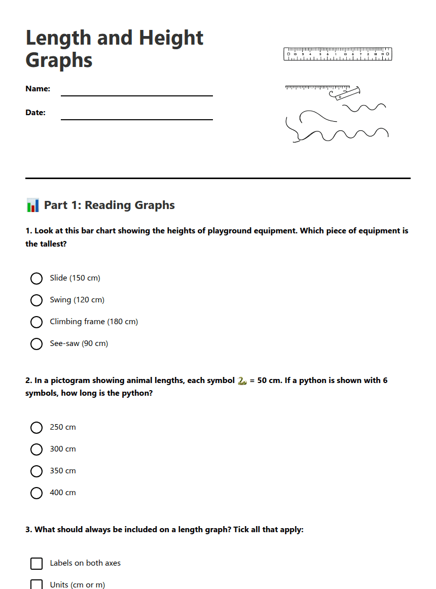 Length and Height Graphs worksheet preview