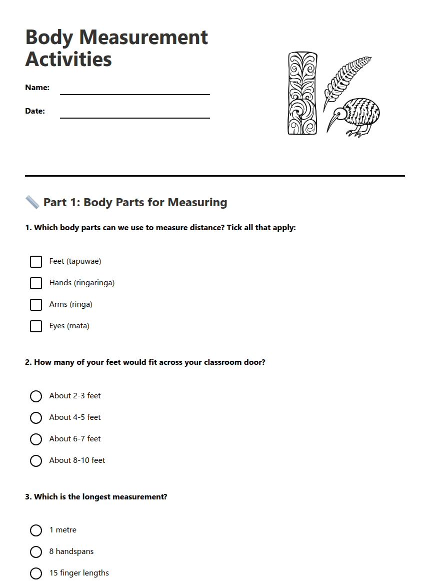 Body Measurement Activities worksheet preview