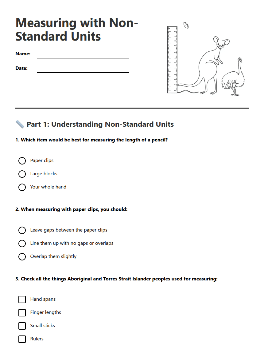 Measuring with Non-Standard Units worksheet preview