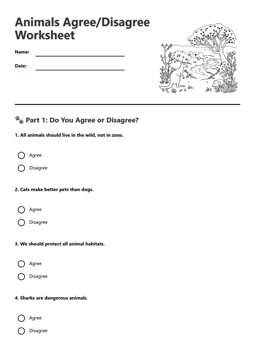 Animals Agree/Disagree Worksheet