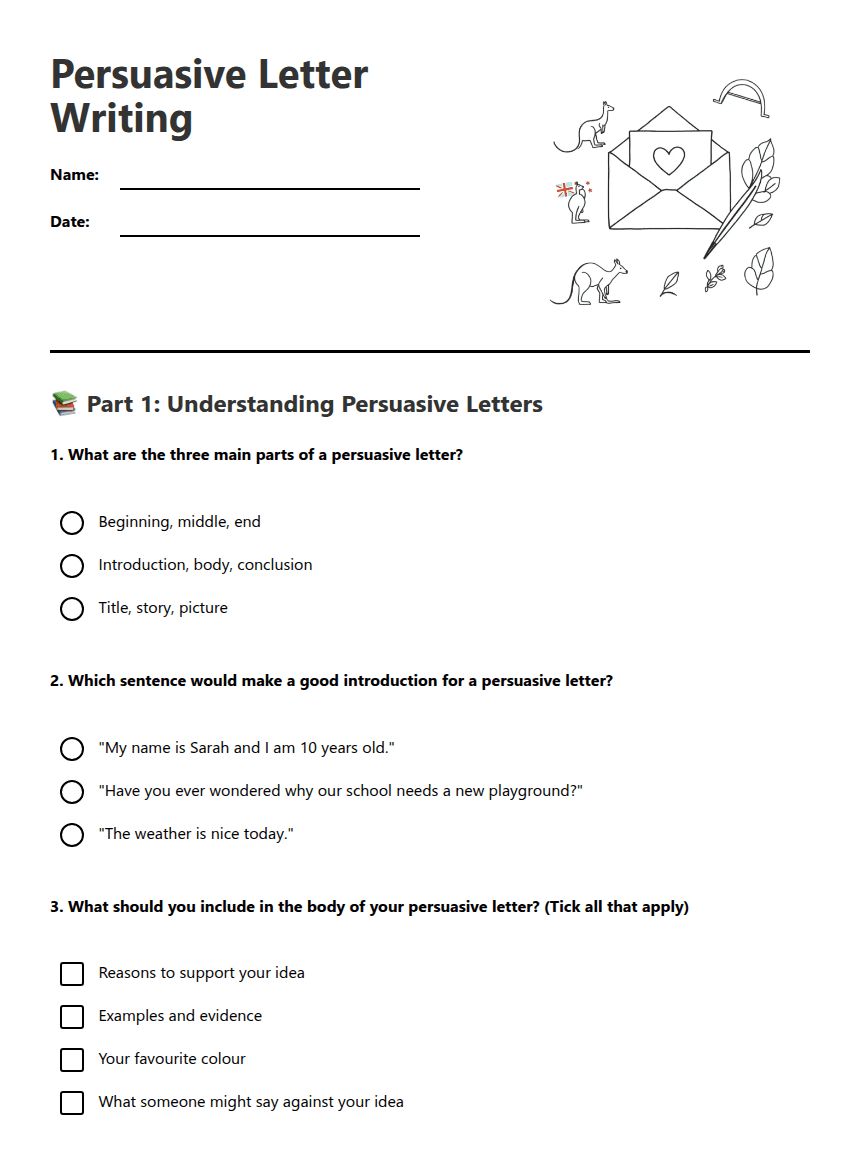 Persuasive Letter Writing worksheet preview