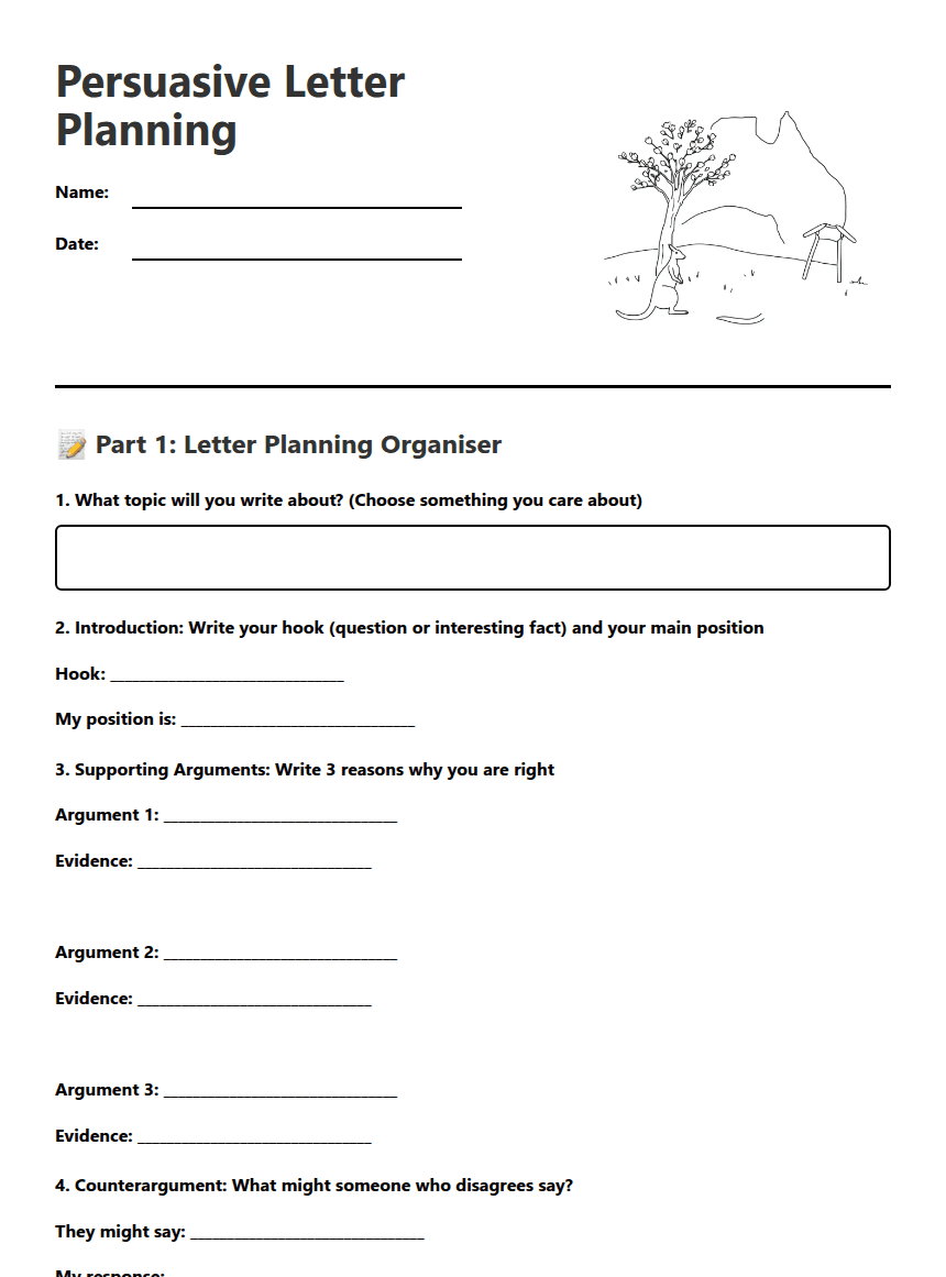 Persuasive Letter Planning worksheet preview