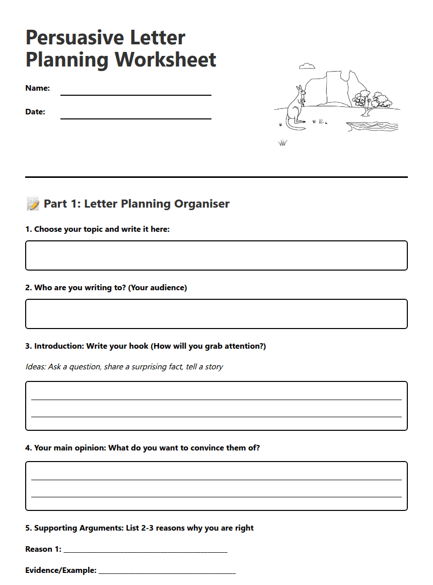 Persuasive Letter Planning Worksheet worksheet preview