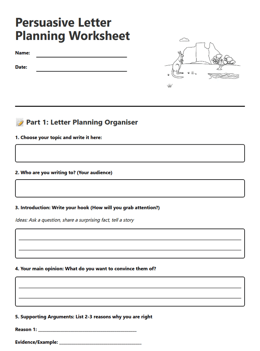 Persuasive Letter Planning Worksheet