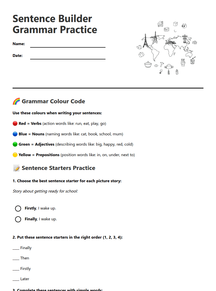 Sentence Builder Grammar Practice worksheet preview