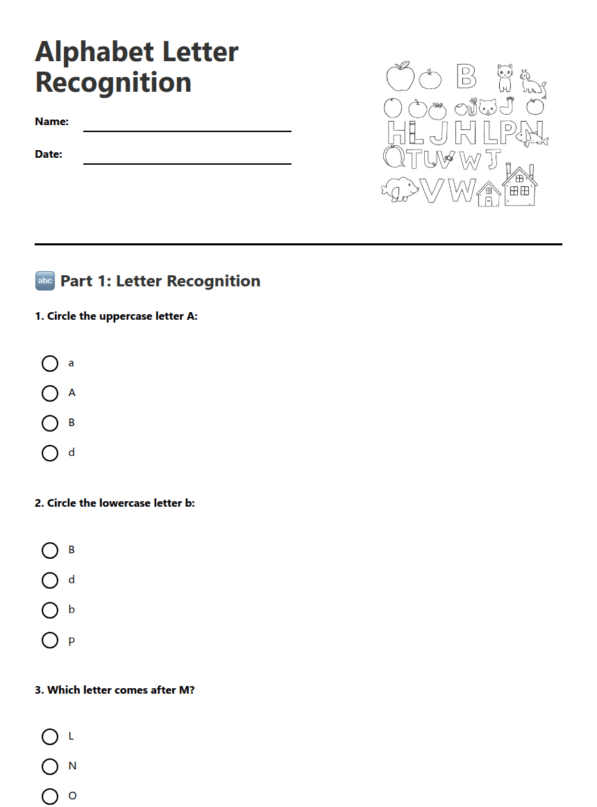 Alphabet Letter Recognition worksheet preview