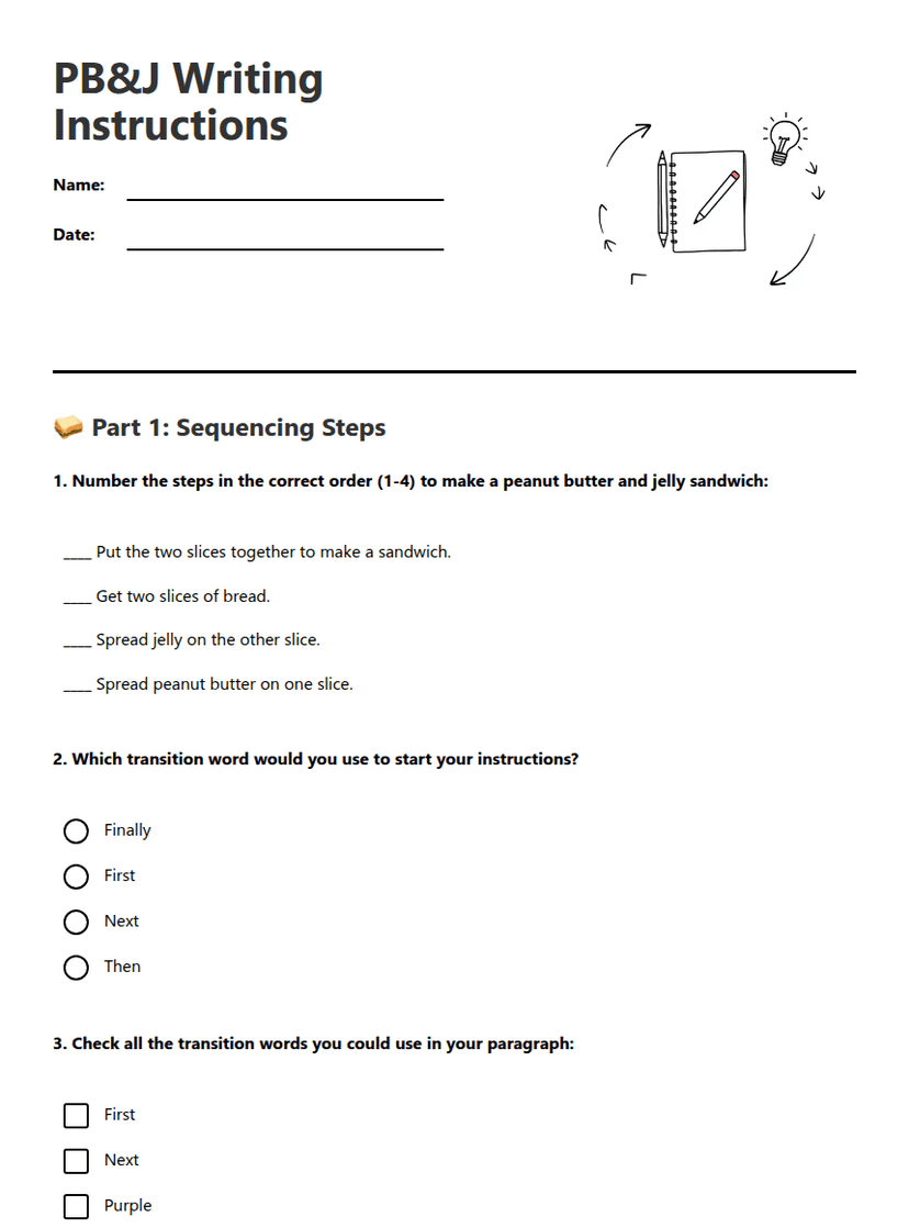 PB&J Writing Instructions