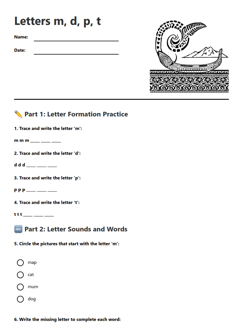 Letters m, d, p, t