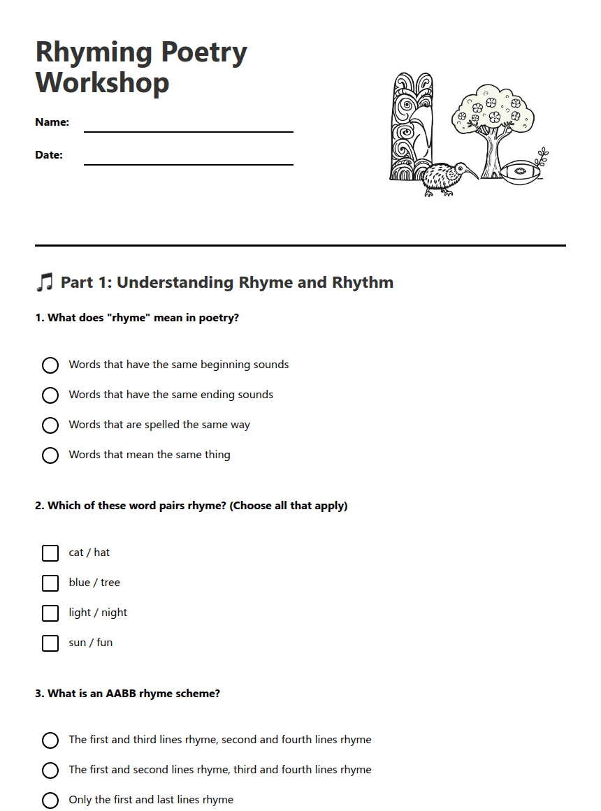 Rhyming Poetry Workshop worksheet preview