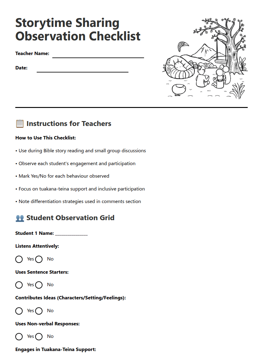 Storytime Sharing Observation Checklist worksheet preview