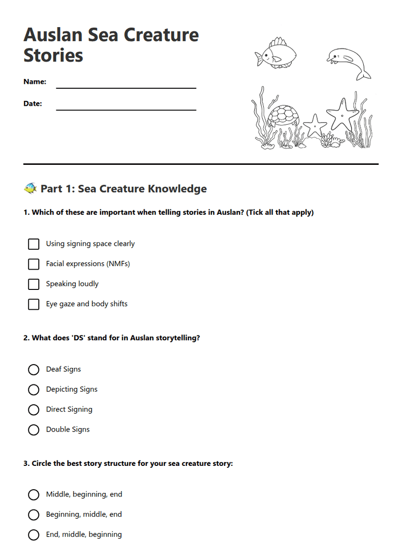 Auslan Sea Creature Stories