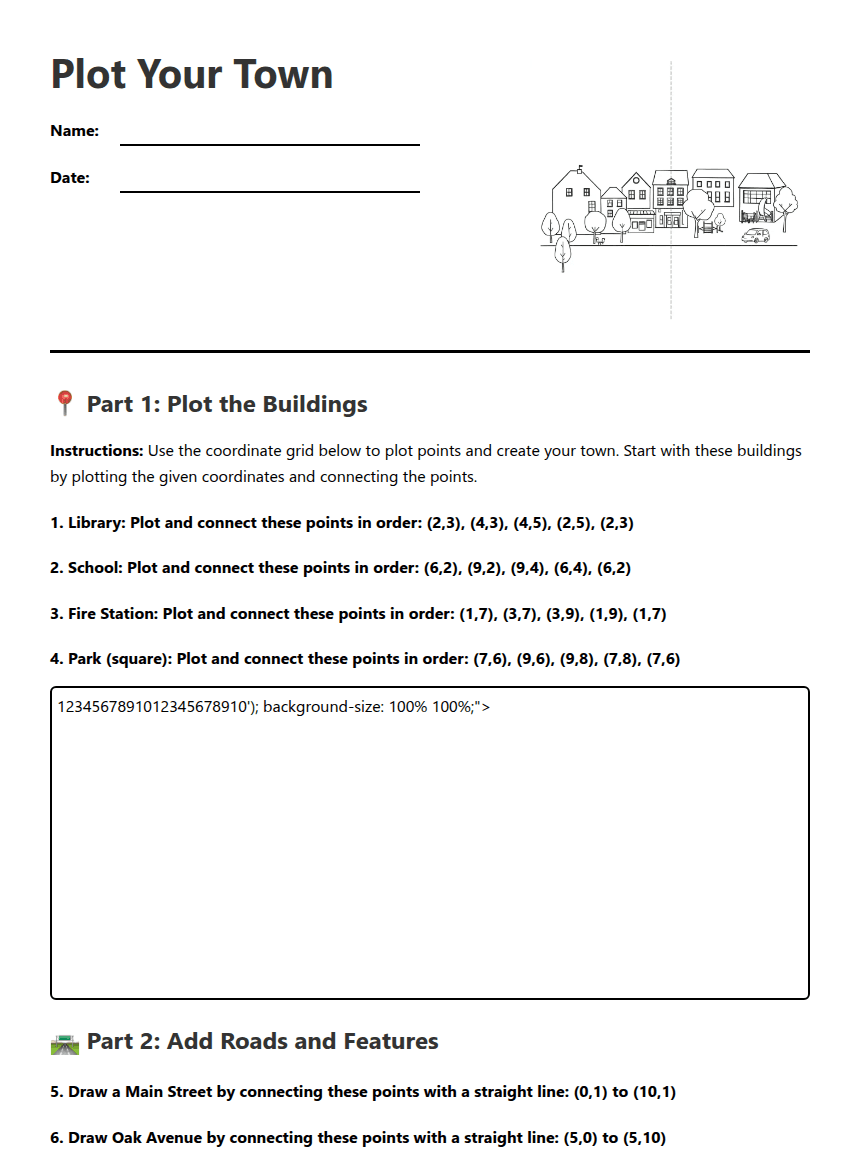 Plot Your Town worksheet preview
