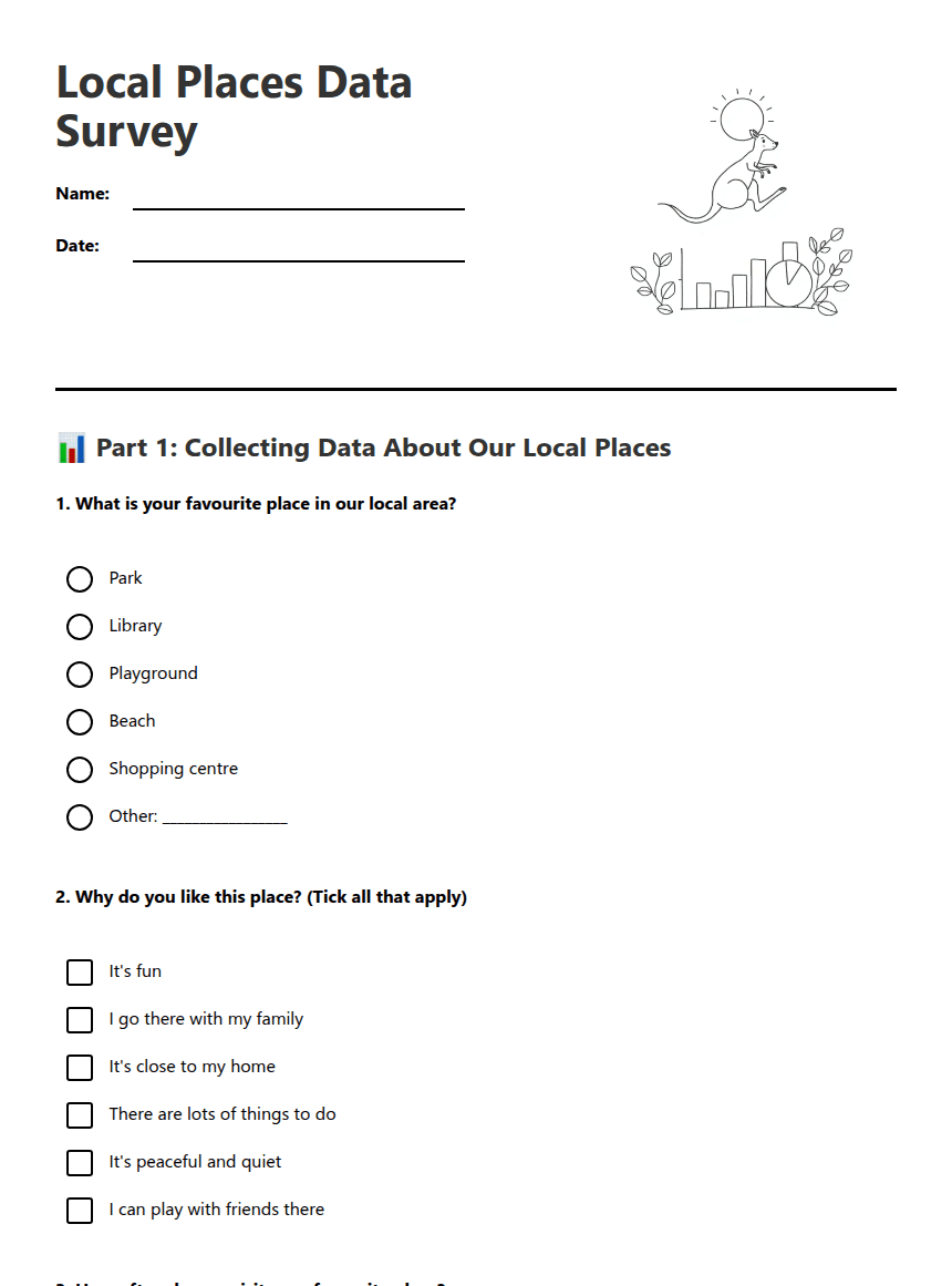 Local Places Data Survey worksheet preview