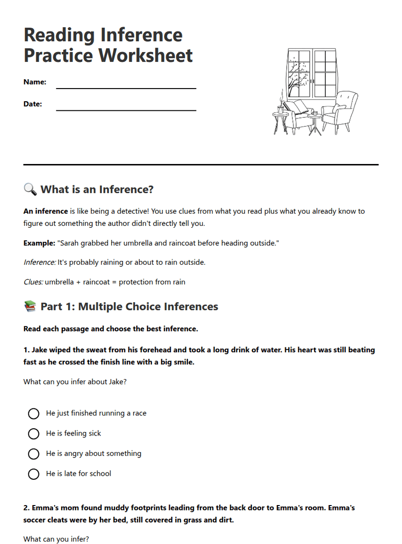 Reading Inference Practice Worksheet