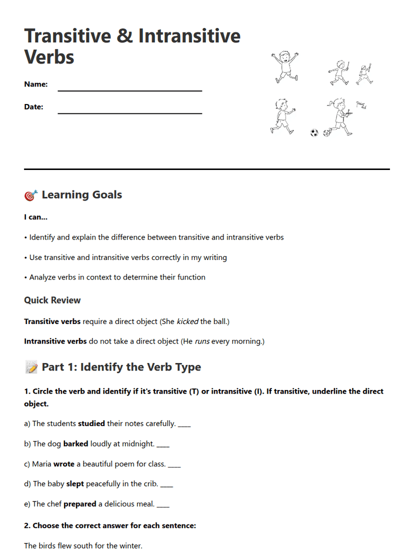Transitive Intransitive Verbs