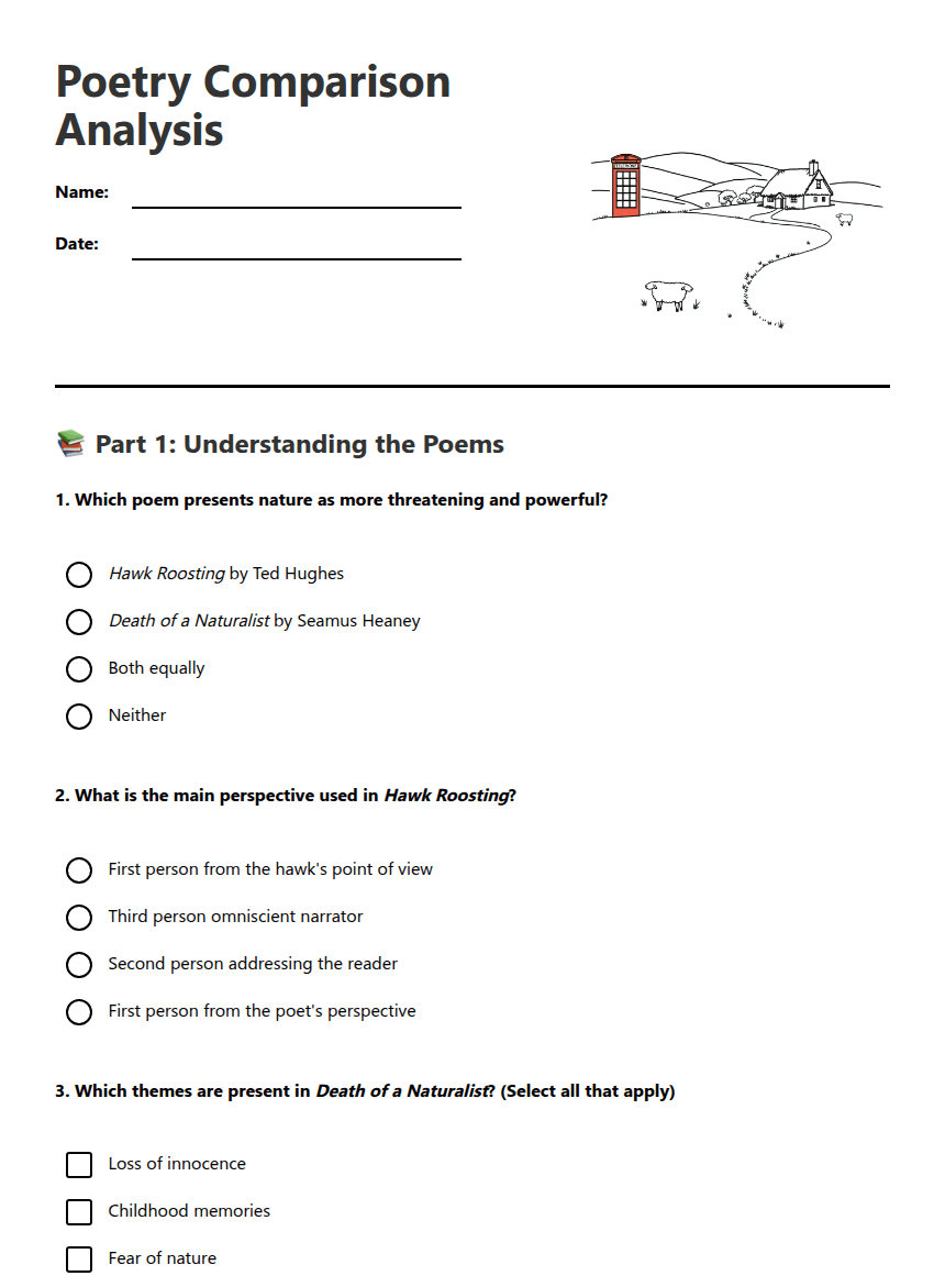 Poetry Comparison Analysis worksheet preview