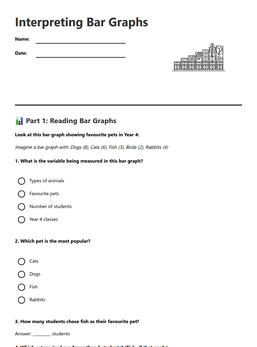 Interpreting Bar Graphs worksheet preview