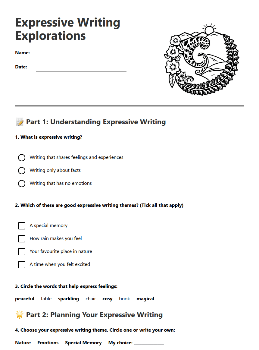 Expressive Writing Explorations worksheet preview