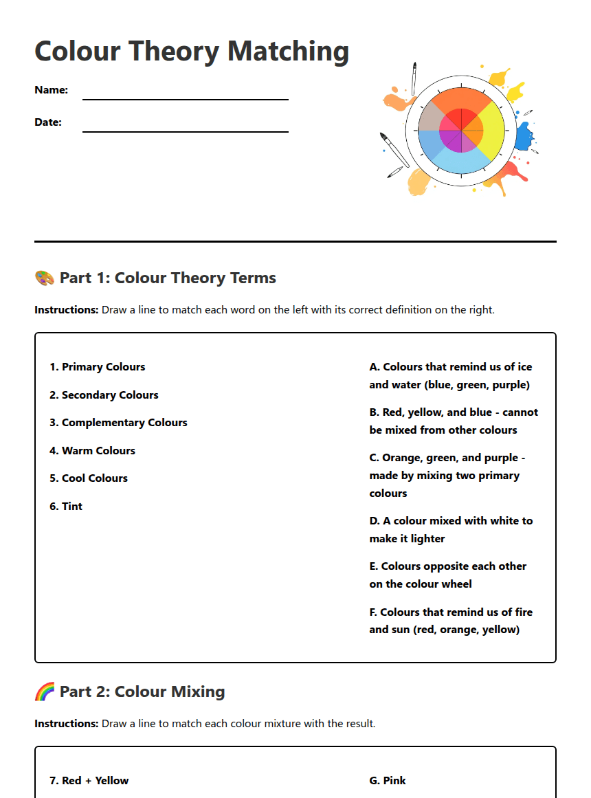 Color Theory Matching worksheet preview