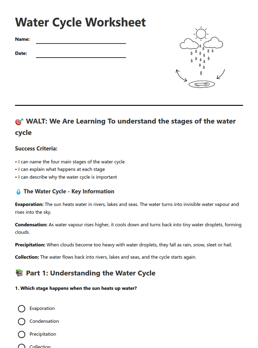 Water Cycle Worksheet