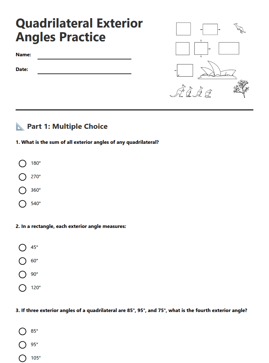 Quadrilateral Exterior Angles Practice worksheet preview