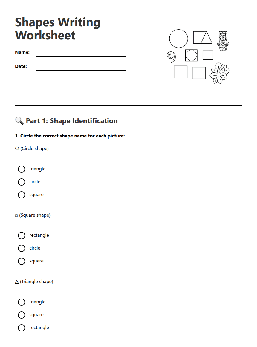 Shapes Writing Worksheet worksheet preview