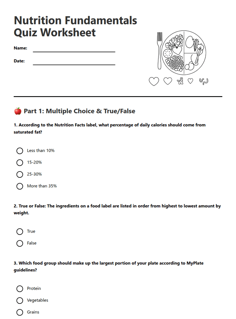 Nutrition Fundamentals Quiz Worksheet