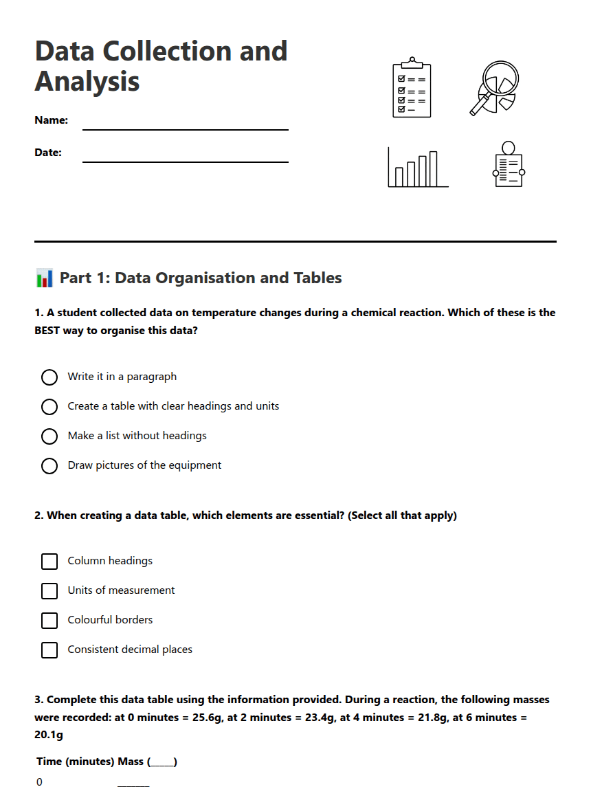 Data Collection and Analysis worksheet preview