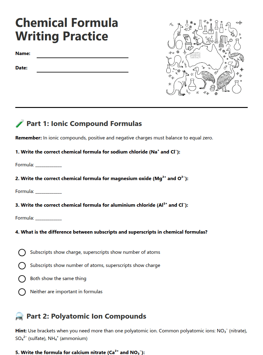 Chemical Formula Writing Practice worksheet preview