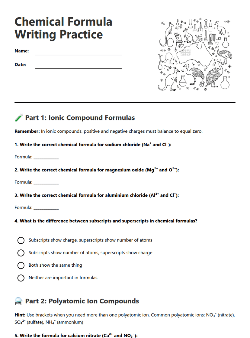 Chemical Formula Writing Practice