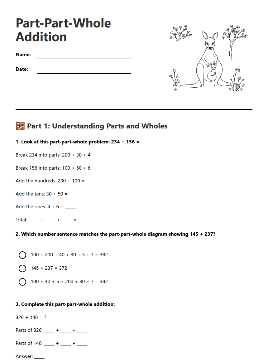Part-Part-Whole Addition worksheet preview