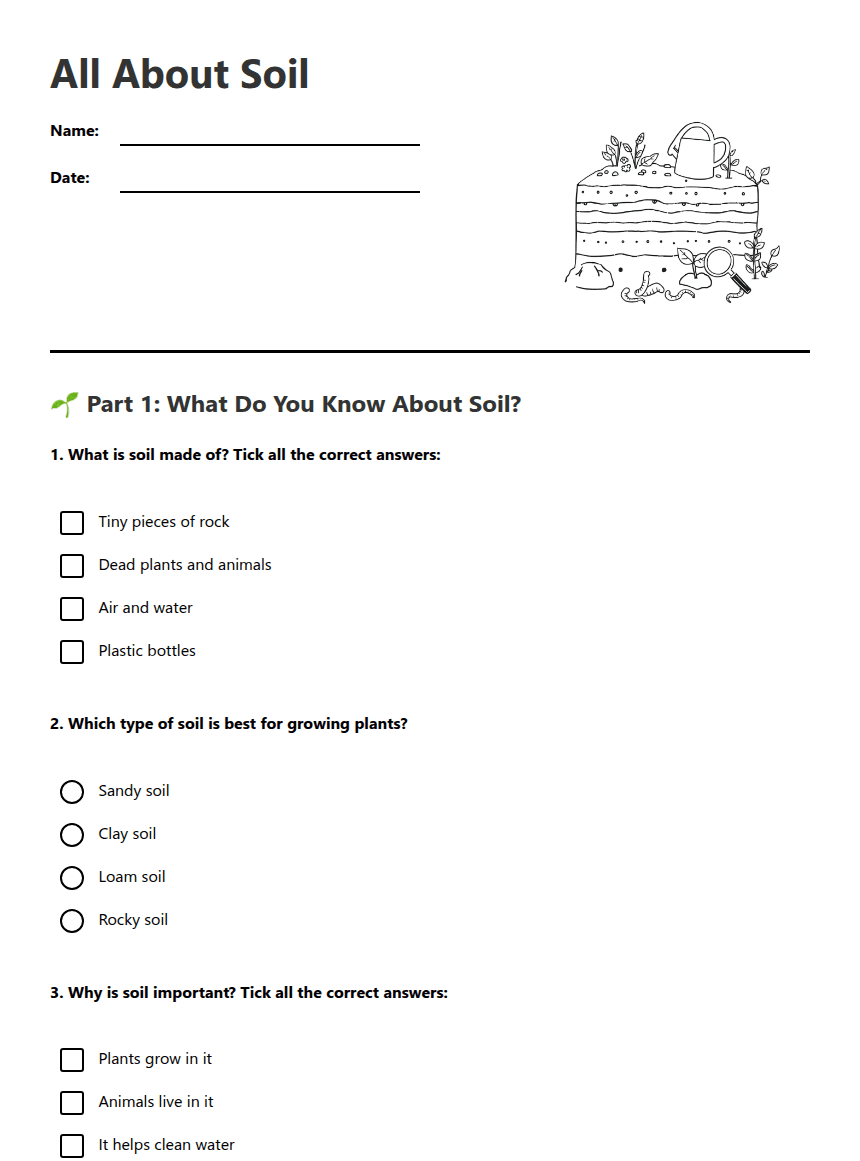 All About Soil worksheet preview