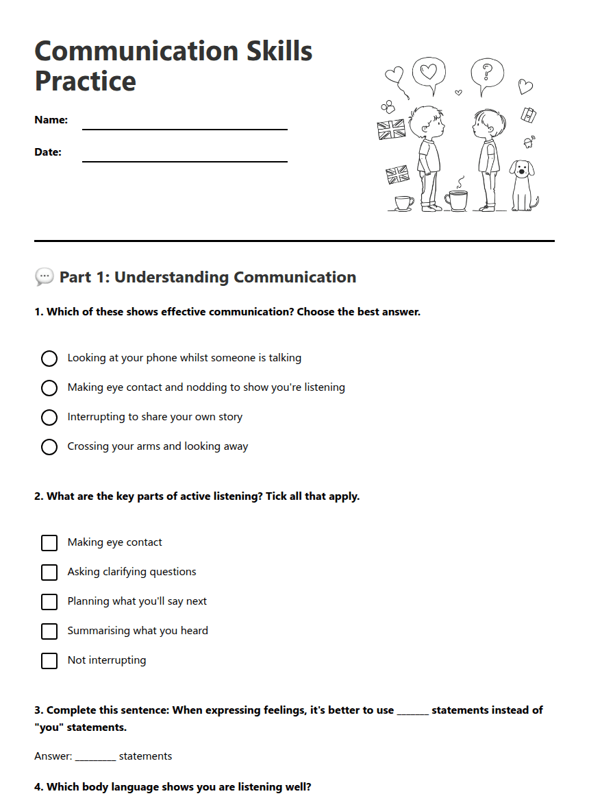Communication Skills Practice worksheet preview