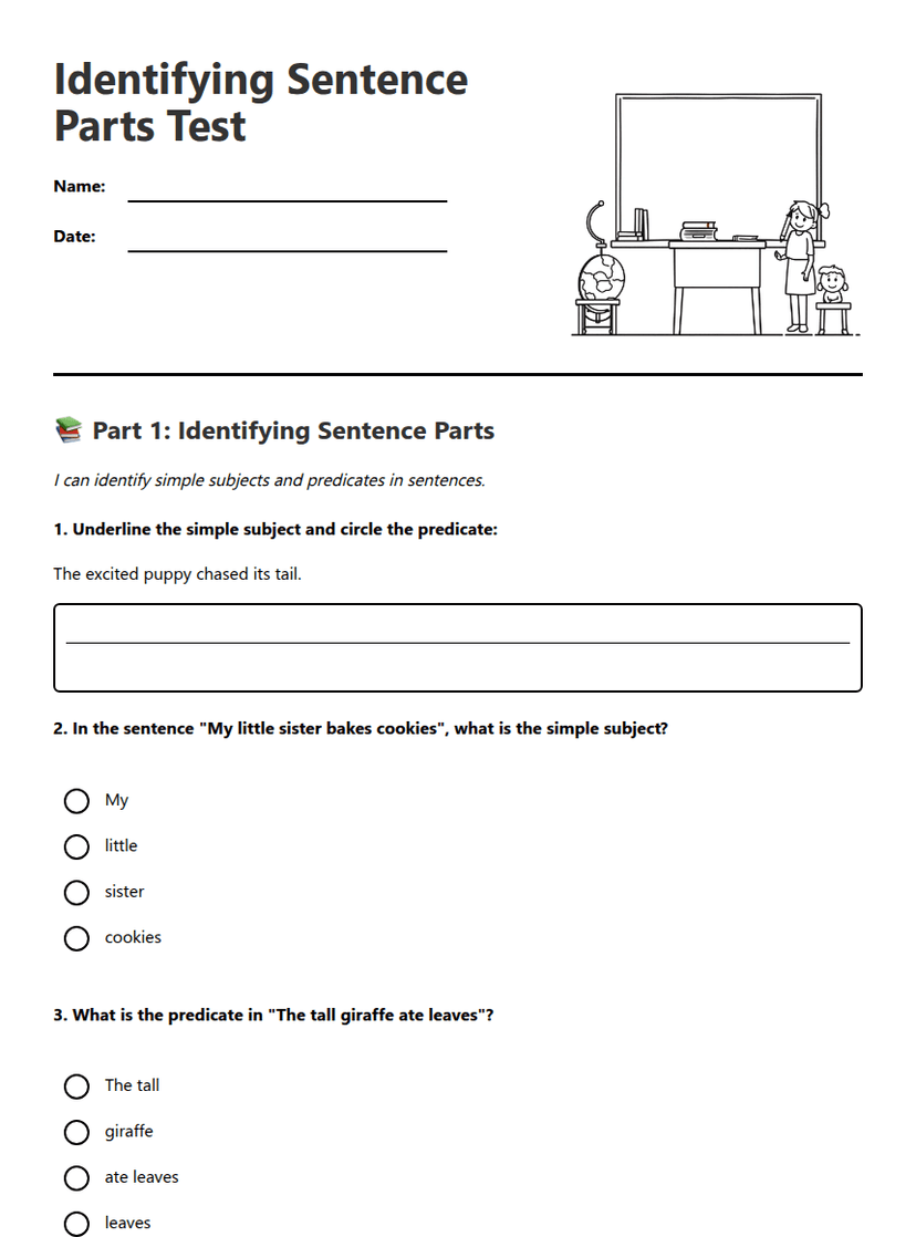 Identifying Sentence Parts Test