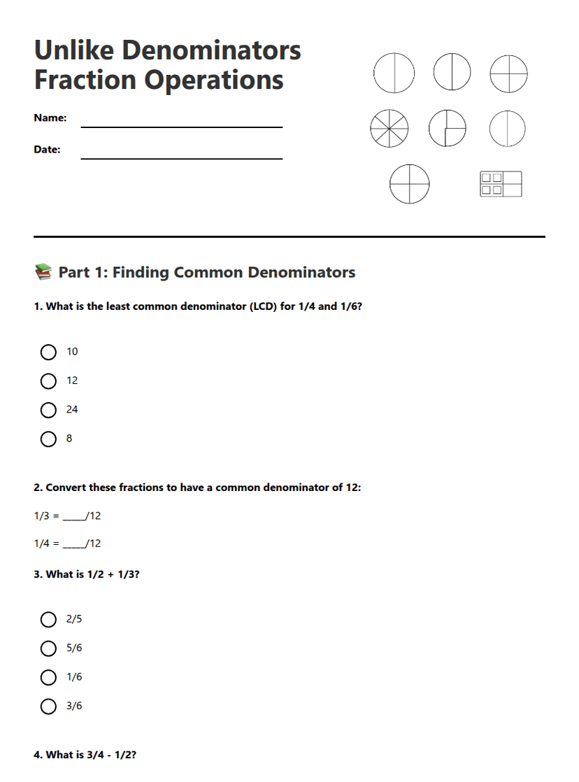Unlike Denominators Fraction Operations